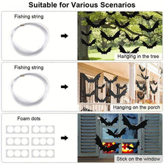 18pcs Hanging Bats Halloween Decor Large Flying Plastic Bats Outdoor