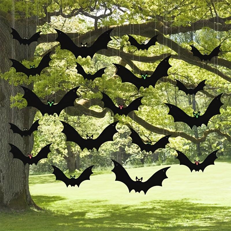 18pcs Hanging Bats Halloween Decor Large Flying Plastic Bats Outdoor