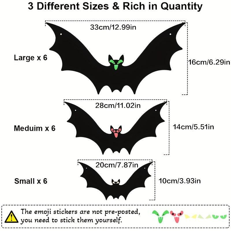 18pcs Hanging Bats Halloween Decor Large Flying Plastic Bats Outdoor