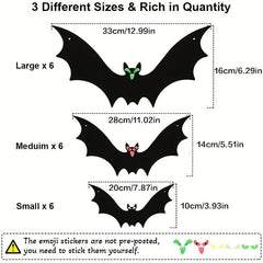 18pcs Hanging Bats Halloween Decor Large Flying Plastic Bats Outdoor