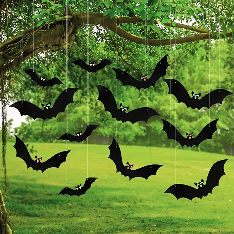 18pcs Hanging Bats Halloween Decor Large Flying Plastic Bats Outdoor