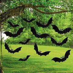 18pcs Hanging Bats Halloween Decor Large Flying Plastic Bats Outdoor