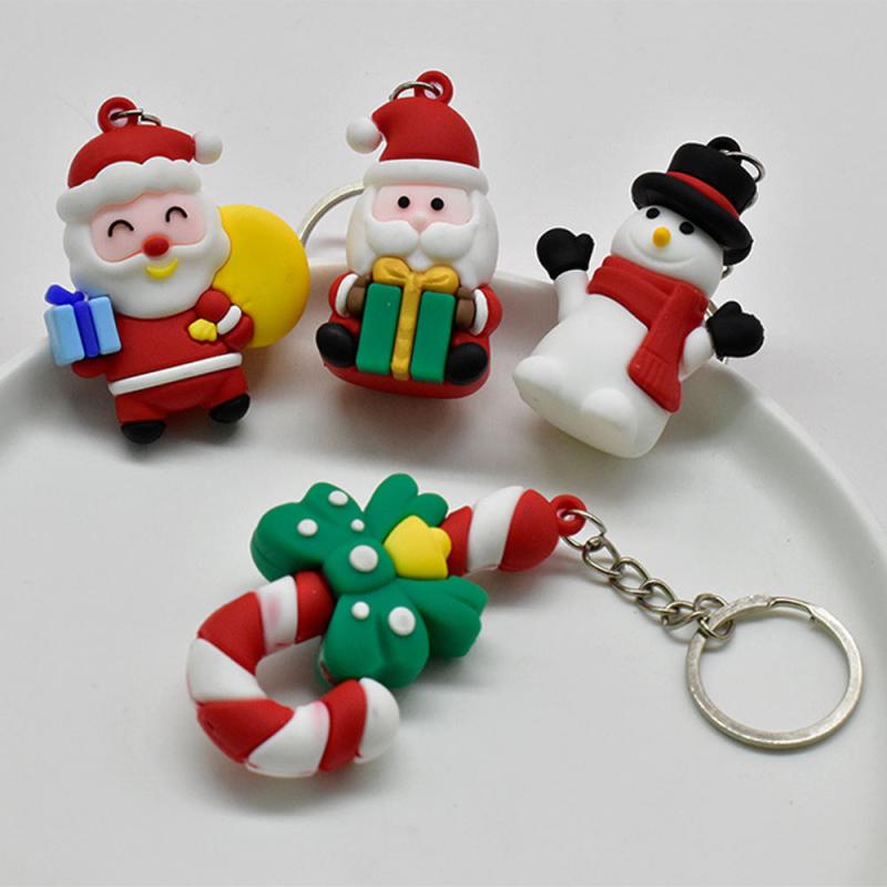 1pc 3D Christmas Doll Keychain Creative Santa Claus Key Pendant Gift Soft Rubber