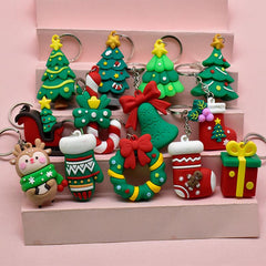 1pc 3D Christmas Doll Keychain Creative Santa Claus Key Pendant Gift Soft Rubber