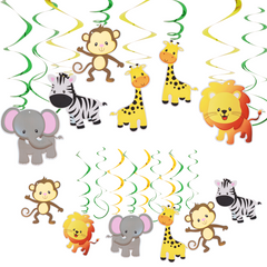 30pcs Jungle Animals Hanging Swirl Decorations Safari Animal Cutouts