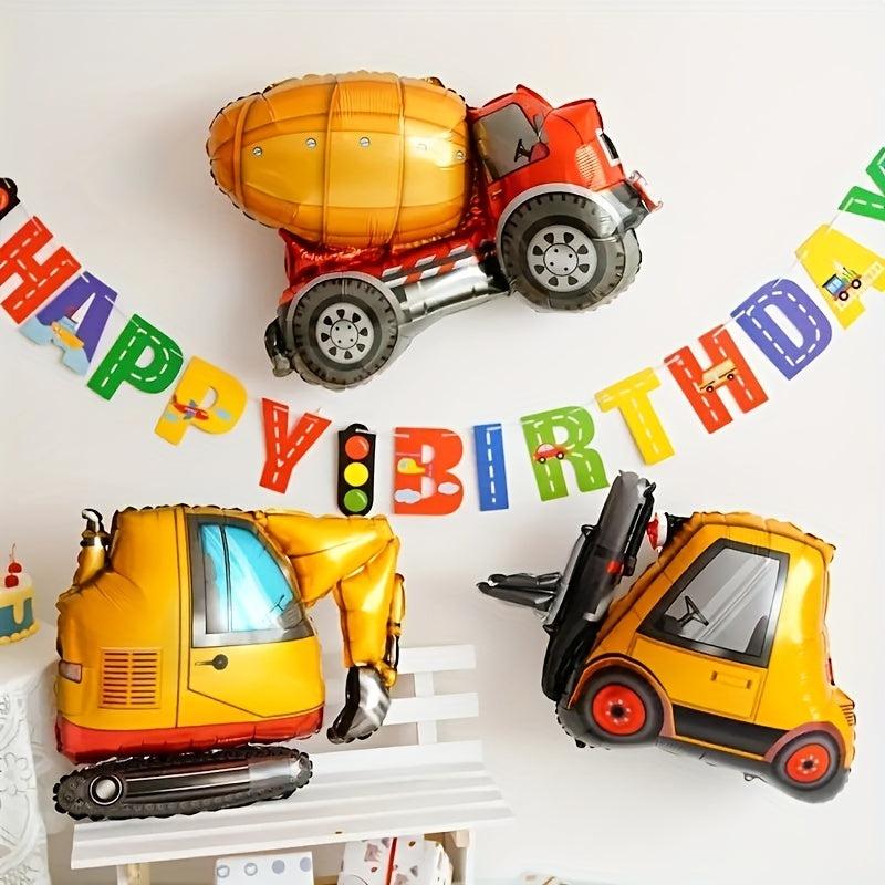 4pcs Construction Vehicles Toy Balloon Sets - Perfect For Party Birthday Parties