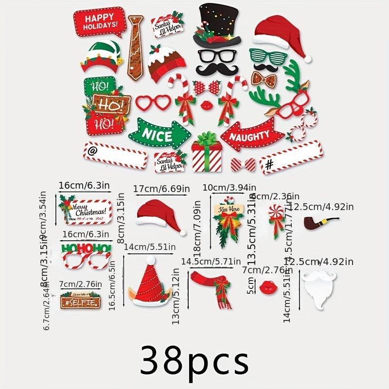 38pcs Christmas Party Photo Props Fun Variety Christmas Party Supplies