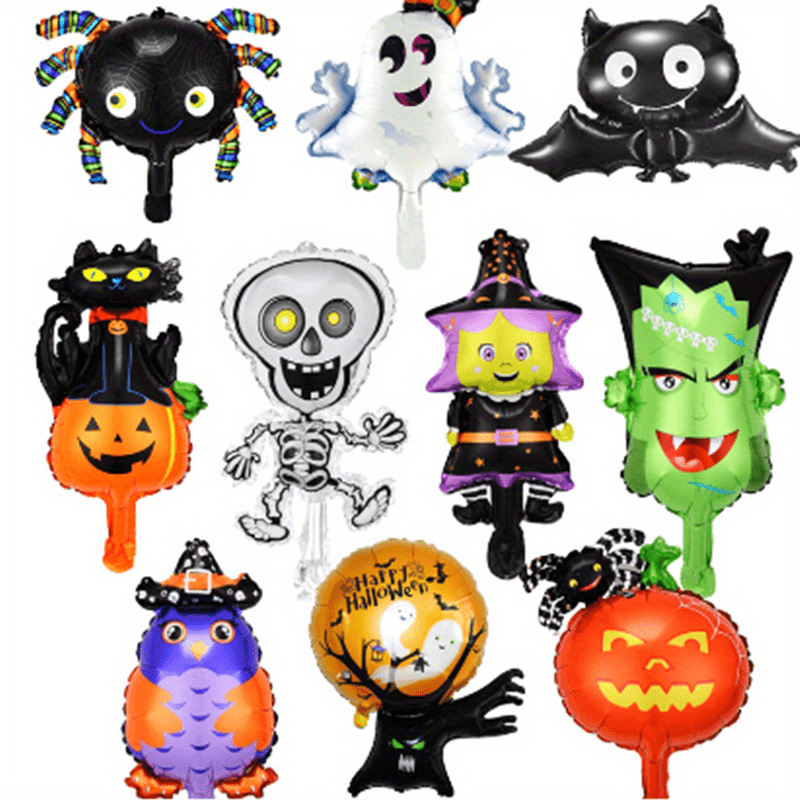 10pcs Halloween Balloons Pumpkin Witch Skeleton Ghost Bat Balloons
