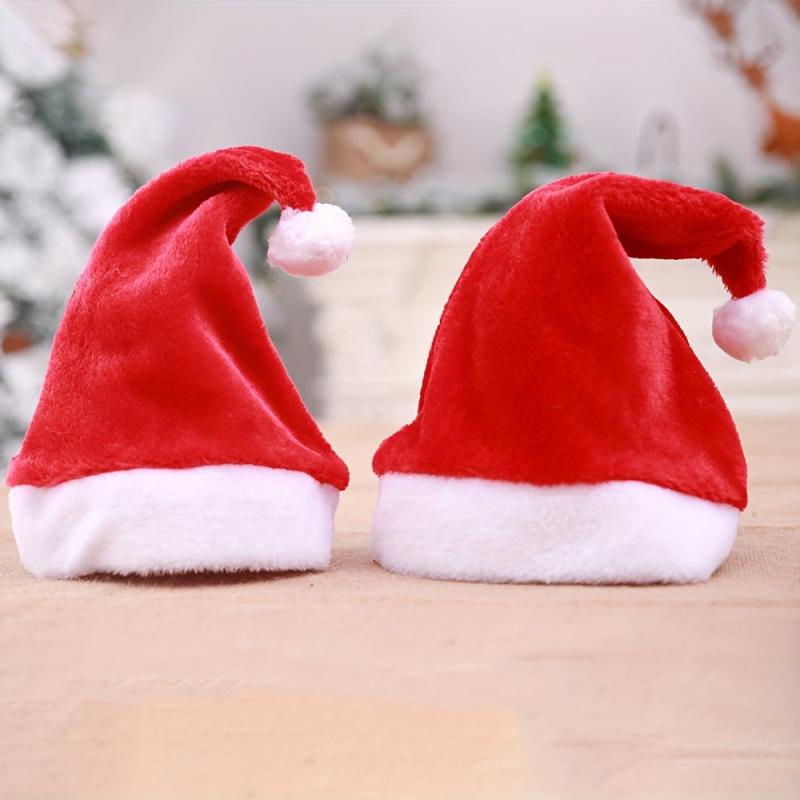 Colorful Short Plush Christmas Hat for Adults - Festive Party Celebration