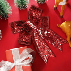 8pcs Red Sequin Bows Christmas Tree Decoration Party Supply