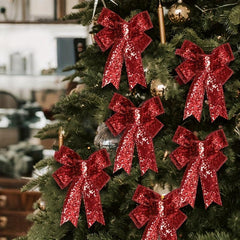 8pcs Red Sequin Bows Christmas Tree Decoration Party Supply