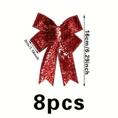 8pcs Red Sequin Bows Christmas Tree Decoration Party Supply
