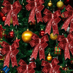 8pcs Red Sequin Bows Christmas Tree Decoration Party Supply