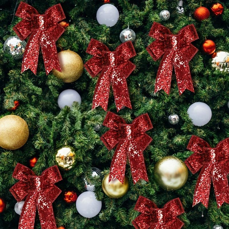 8pcs Red Sequin Bows Christmas Tree Decoration Party Supply