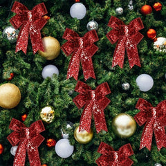 8pcs Red Sequin Bows Christmas Tree Decoration Party Supply