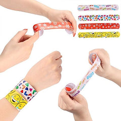 100 Pcs Slap Bracelets Party Favors Hearts Animal Print Retro Slap Bands