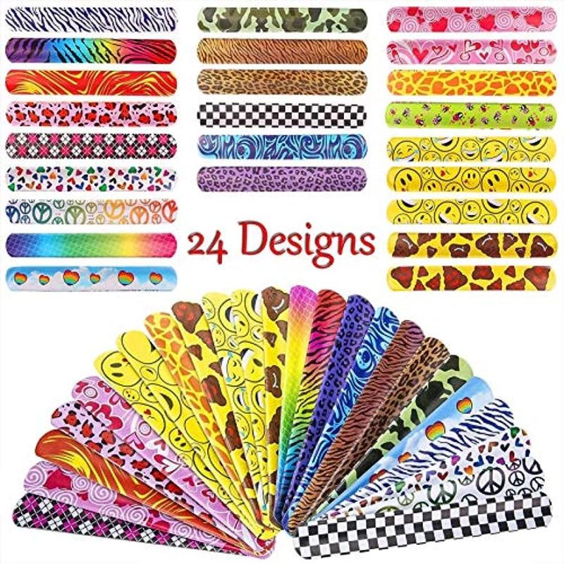 100 Pcs Slap Bracelets Party Favors Hearts Animal Print Retro Slap Bands