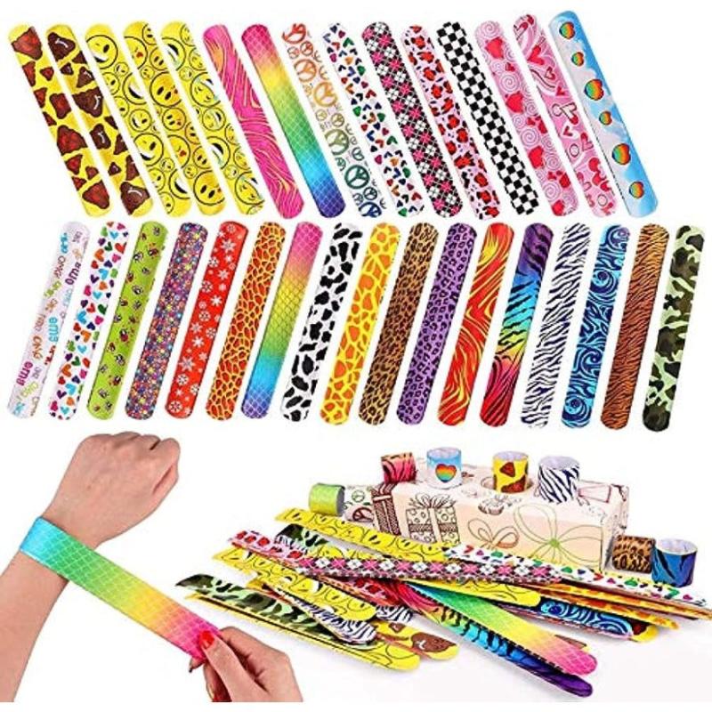 100 Pcs Slap Bracelets Party Favors Hearts Animal Print Retro Slap Bands