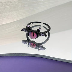 Y2k Sweet & Silver Needle Monster Opal Ring Earrings Combo