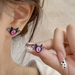 Y2k Sweet & Silver Needle Monster Opal Ring Earrings Combo