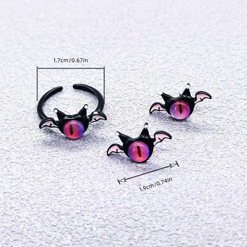 Y2k Sweet & Silver Needle Monster Opal Ring Earrings Combo
