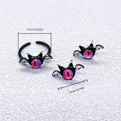 Y2k Sweet & Silver Needle Monster Opal Ring Earrings Combo