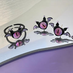 Y2k Sweet & Silver Needle Monster Opal Ring Earrings Combo