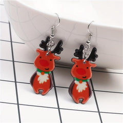 Christmas Elk Dangle Earrings For Women Cartoon Drop Earrings
