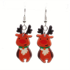 Christmas Elk Dangle Earrings For Women Cartoon Drop Earrings