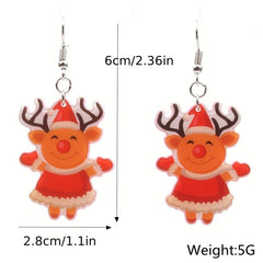Christmas Elk Dangle Earrings For Women Cartoon Drop Earrings