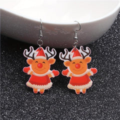 Christmas Elk Dangle Earrings For Women Cartoon Drop Earrings