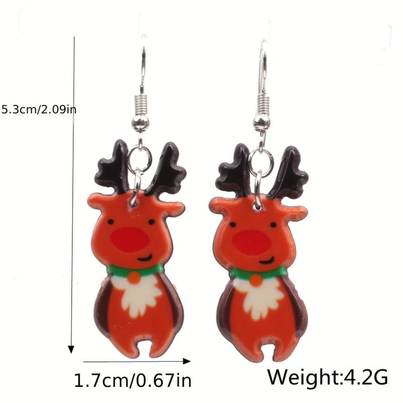 Christmas Elk Dangle Earrings For Women Cartoon Drop Earrings