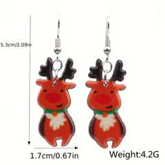 Christmas Elk Dangle Earrings For Women Cartoon Drop Earrings