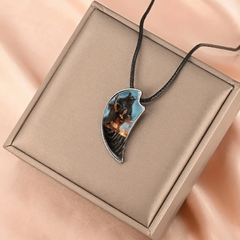 Retro Grey Bear & Warrior Crescent Moon Necklace