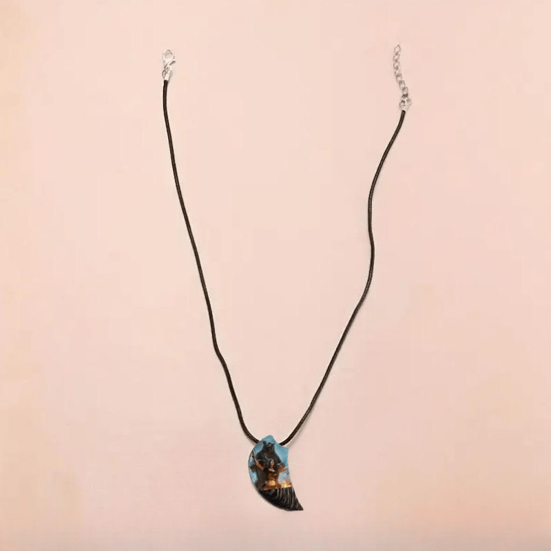 Retro Grey Bear & Warrior Crescent Moon Necklace
