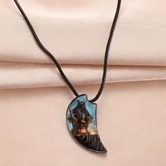 Retro Grey Bear & Warrior Crescent Moon Necklace