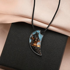 Retro Grey Bear & Warrior Crescent Moon Necklace