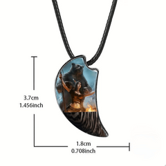 Retro Grey Bear & Warrior Crescent Moon Necklace