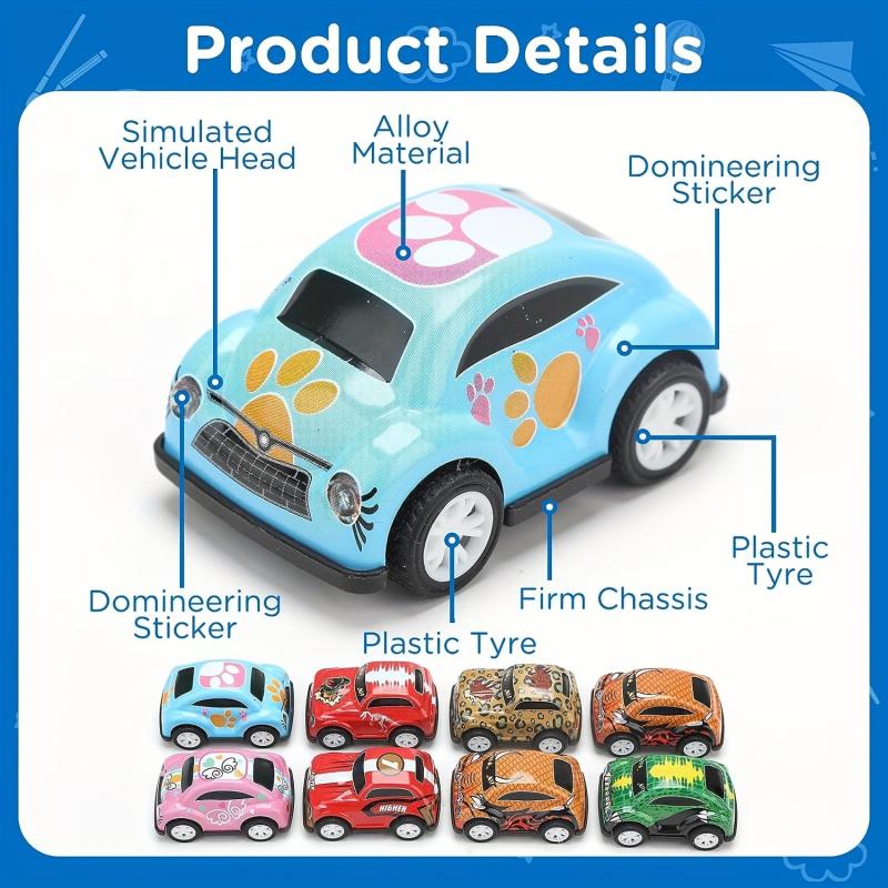8pcs Pull Back Car Set Mini Toy Car For Kids Colorful Retro Printed