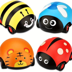 4pcs Friction Powered Vehicle Car Toys Play Push And Go Back And Forth