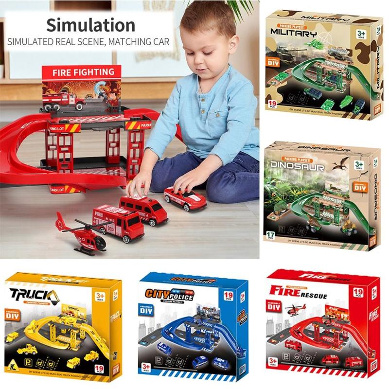 Fire Engine DIY Jigsaw Rail Way Track Parking Lot Toy for Kids