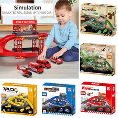 Fire Engine DIY Jigsaw Rail Way Track Parking Lot Toy for Kids
