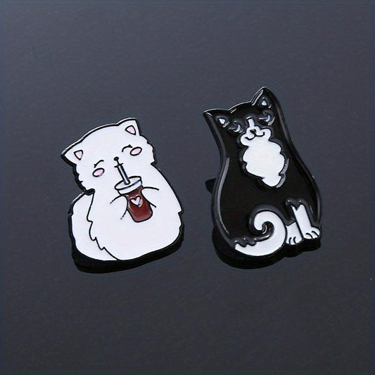 2pcs Couple Cat Brooches Animal Kitten Badges