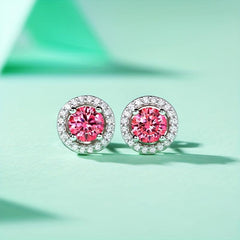 Pink Moissanite Stud Earrings Silver Women's Jewelry