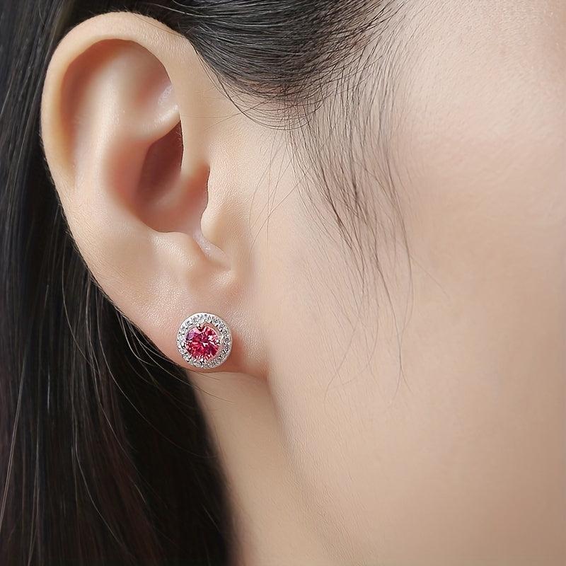 Pink Moissanite Stud Earrings Silver Women's Jewelry