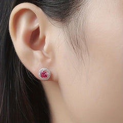 Pink Moissanite Stud Earrings Silver Women's Jewelry