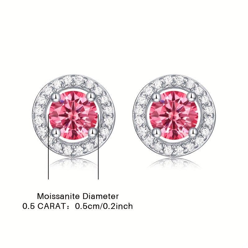Pink Moissanite Stud Earrings Silver Women's Jewelry
