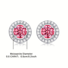 Pink Moissanite Stud Earrings Silver Women's Jewelry