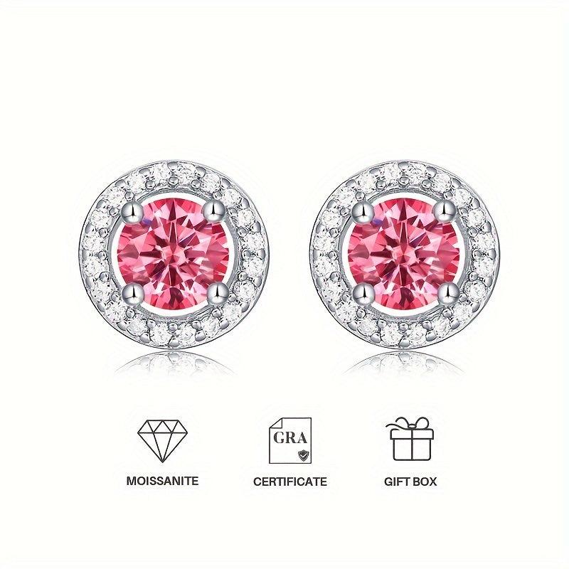 Pink Moissanite Stud Earrings Silver Women's Jewelry