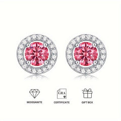 Pink Moissanite Stud Earrings Silver Women's Jewelry
